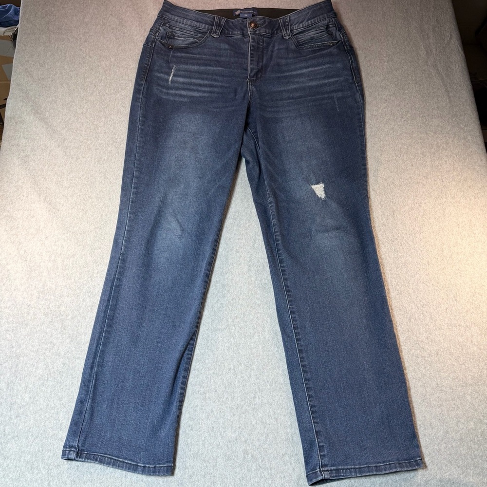 Democracy Ab Solution Straight Leg Jeans Women's 14 Med Wash Mid Rise Stretch